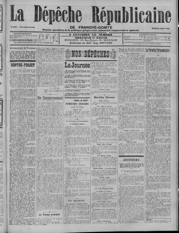 27/08/1912 - La Dépêche républicaine de Franche-Comté [Texte imprimé]