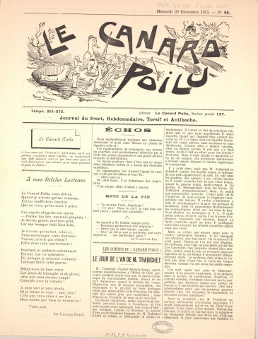 Le Canard poilu [Texte imprimé] : journal du front, hebdomadaire, torsif et antiboche