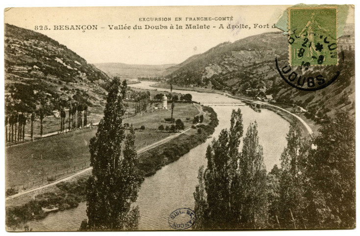 Besançon - Vallée du Doubs à la Malate - A droite, Fort de Montfaucon [image fixe] , Besançon : Edit. L. Gaillard-Prêtre ; Lyon Imp. B & G, 1912/1917