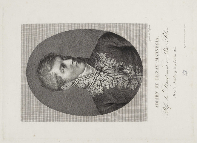 Adrien de Lezay Marnésia [image fixe] / gravé par C. Guerin , Strasbourg : déposé à la Librairie, 1810