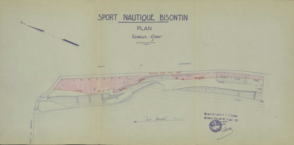 Sport Nautique Bisontin, relations avec la ville, projet de construction d'une piscine : plans (1950) ; correspondance (1960-1963) ; plaquettes de communication relatives aux activités proposées par le SNB dans les années 1980.