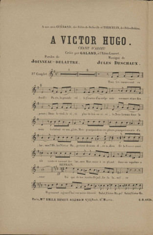 A Victor Hugo [Musique imprimée] : chant d'adieu /