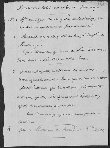 Ms Baverel 85 - « Annales de Besançon pour l'année 1820 », par l'abbé J.-P. Baverel