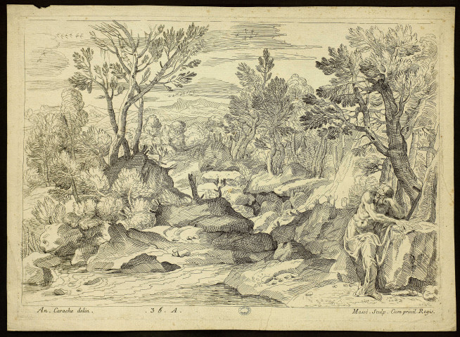 [Paysage avec un homme] [image fixe] / An. Carache delin. J Massé Sculp. Cum privil Regis , 1707/1767