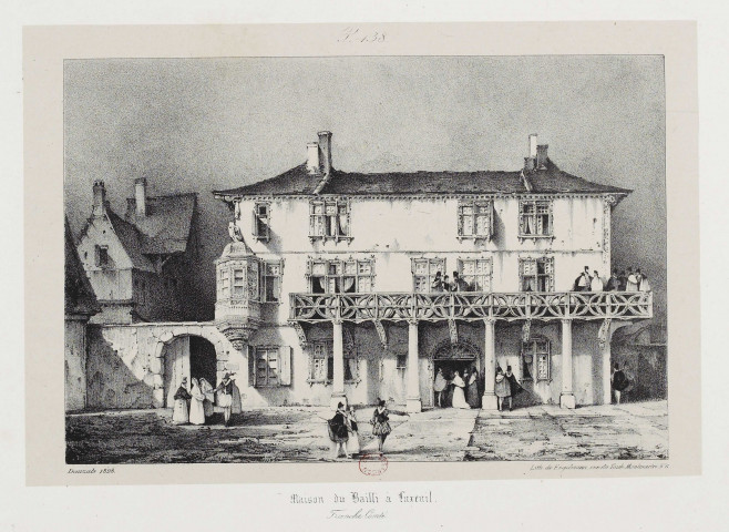 Maison du Bailli à Luxeuil [estampe] : Franche-Comté / Dauzats 1828  ; lithographie de Engelmann , [Paris] : Engelmann, 1828