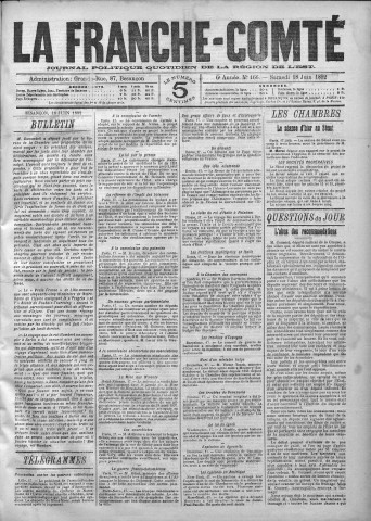 18/06/1892 - La Franche-Comté : journal politique de la région de l'Est