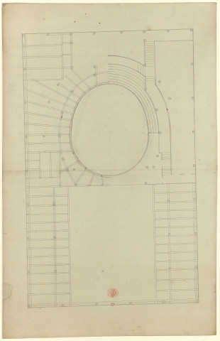 Versailles [Dessin] : Théâtres : théâtre de la grande maison de bois, depuis salle des Notables et salle des Etats-Généraux, n° 25 : poutres du plancher de la salle et de la scène , 1750/1799