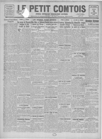 13/10/1927 - Le petit comtois [Texte imprimé] : journal républicain démocratique quotidien
