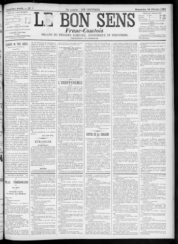 16/02/1890 - Organe du progrès agricole, économique et industriel, paraissant le dimanche [Texte imprimé] / . I