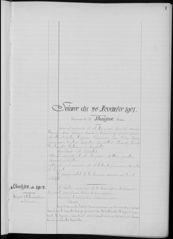 Registre des délibérations du Conseil municipal, avec table alphabétique, du 26 novembre 1901 au 4 février 1903