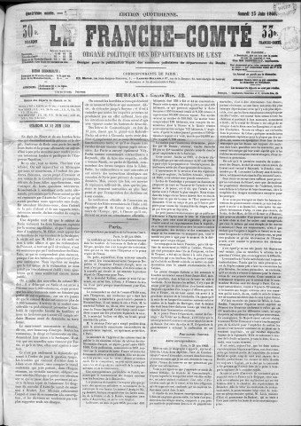 23/06/1860 - La Franche-Comté : organe politique des départements de l'Est