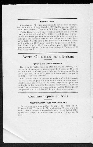 07/08/1952 - La Semaine religieuse du diocèse de Saint-Claude [Texte imprimé]