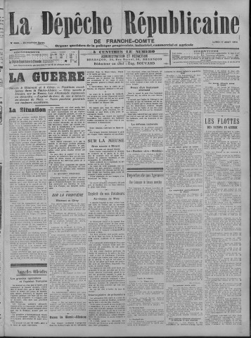 17/08/1914 - La Dépêche républicaine de Franche-Comté [Texte imprimé]