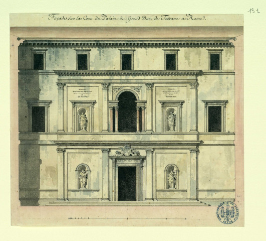 Façade sur la cour du palais du grand duc de Toscane à Rome / Pierre-Adrien Pâris , [S.l.] : [P.-A. Pâris], [1700-1800]