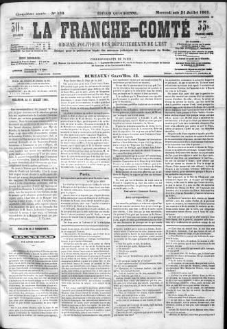 31/07/1861 - La Franche-Comté : organe politique des départements de l'Est