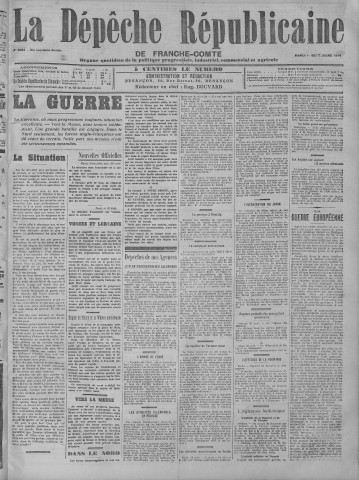 01/09/1914 - La Dépêche républicaine de Franche-Comté [Texte imprimé]