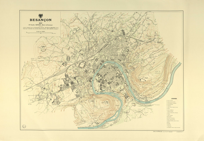 Plan de Besançon et de son territoire au 1/8000e, dit "plan Siffert" (nom du maire), effectué par les services municipaux de Voirie (A.Gouspy).