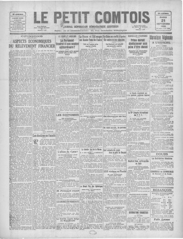 21/09/1926 - Le petit comtois [Texte imprimé] : journal républicain démocratique quotidien