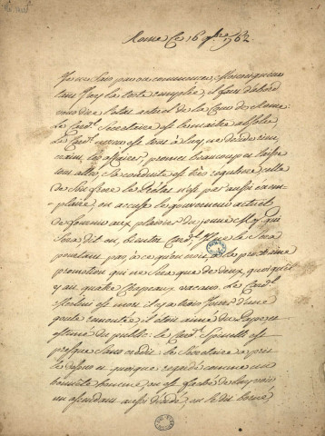 Ms 1412 - Lettres adressées de Rome à Etienne-Charles de Loménie de Brienne, évêque de Condom, puis archevêque de Toulouse, en 1762 et 1763