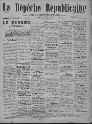 12/09/1916 - La Dépêche républicaine de Franche-Comté [Texte imprimé]