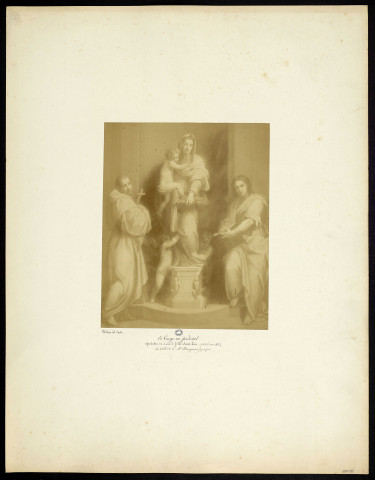 La Vierge au piedestal [estampe] / reproduction du dessin de J. M. St. Eve  ; Andrea del Sarto , [S.l.] : [s.n.], [18.. ?]