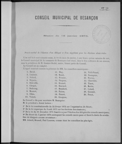Registre des délibérations du Conseil municipal pour l'année 1876 (imprimé)