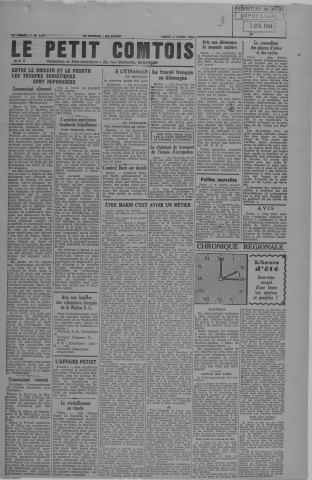 03/04/1944 - Le petit comtois [Texte imprimé] : journal républicain démocratique quotidien