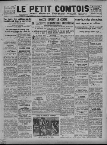 28/09/1939 - Le petit comtois [Texte imprimé] : journal républicain démocratique quotidien