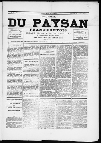 16/11/1884 - Le Paysan franc-comtois : 1884-1887