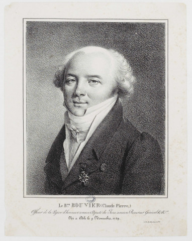 Le Baron Bouvier (Claude Pierre) [image fixe] : Officier de la Légion d'honneur, ancien Député du Jura, ancien Procureur Général, né à Dole le 9 Novembre, 1759 / Lith. de Marlet et Cie , 1791
