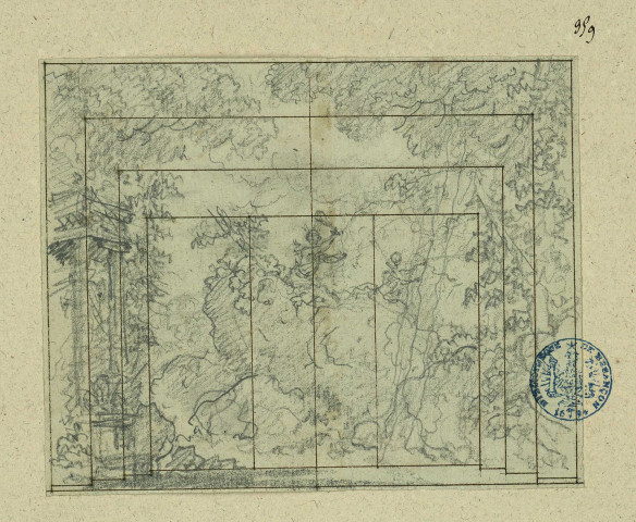 Maison et végétation. Projet de décor de théâtre / Pierre-Adrien Pâris , [S.l.] : [P.-A. Pâris], [1700-1800]
