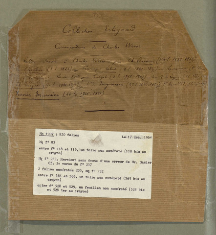 Ms 1907 - Correspondance de Charles Weiss (tome XX) : de Laumier à Marmier