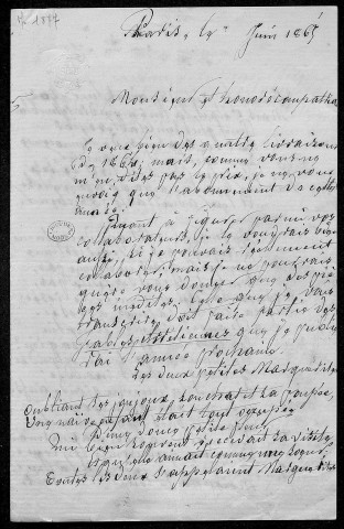 Ms 1877 - Lettres adressées à Charles Thuriet (tome II)
