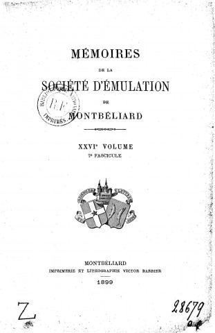 01/01/1899 - Mémoires de la Société d'émulation de Montbéliard [Texte imprimé]