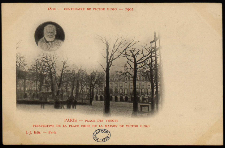 Paris - Place des Vosges. Perspective de la place prise de la maison de Victor Hugo [image fixe] , Paris : J.-J. Edit., 1902