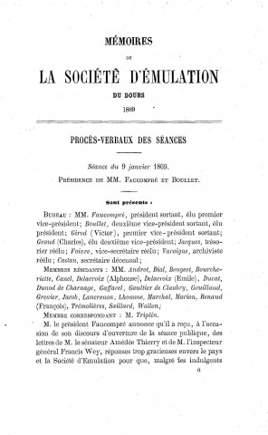 01/01/1869 - Mémoires de la Société d'émulation du Doubs [Texte imprimé]