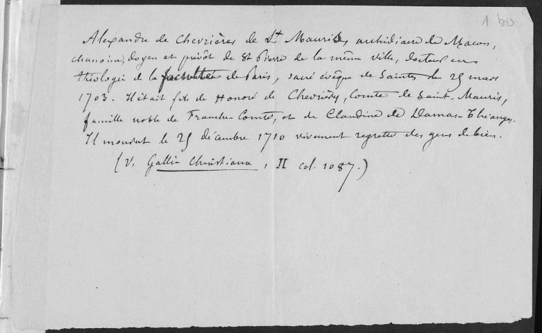 Ms Baverel 42 - « Histoire des Comtois qui ont été honorés de l'épiscopat, par Jean-Pierre Baverel. 1820 »