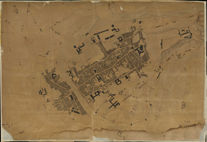 Reproduction du plan de la ville de Besançon de 1770 au 1/2 000è, réalisé par l'ingénieur Voyer L.Rouzet en 1878.