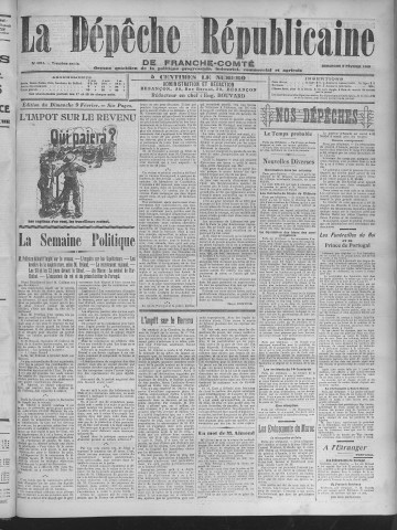 09/02/1908 - La Dépêche républicaine de Franche-Comté [Texte imprimé]