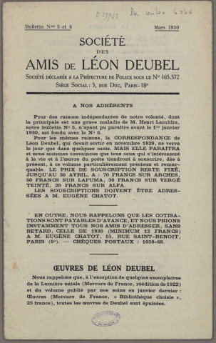 03/1930 - Bulletin / Société des amis de Léon Deubel