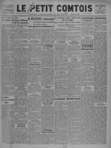 27/07/1943 - Le petit comtois [Texte imprimé] : journal républicain démocratique quotidien