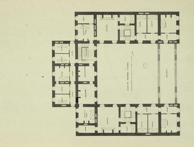 Plan du second étage de l'Hôtel de l'Intendance de Franche-Comté (Préfecture) [dessin] , [S.l. : Besançon ?] : [s.n.], [1771-1778]