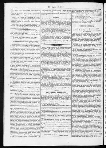 28/08/1849 - Le Franc-comtois - Journal de Besançon et des trois départements