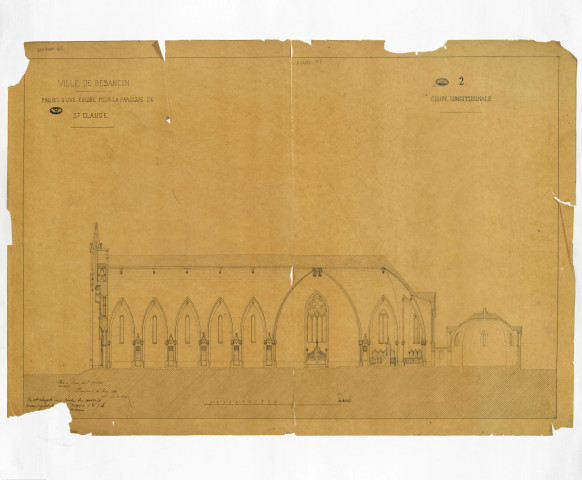 Eglise Saint-Claude, projet de construction : plan dressé par Alphonse Delacroix le 20 février 1854.