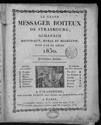 Le Grand messager boîteux de Strasbourg [Texte imprimé]