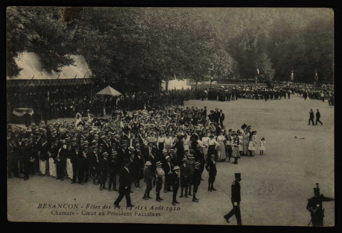 Besançon - Fêtes Présidentielles des 13, 14 et 15 Août 1910 - Chamars - Coeur au Président Fallières. [image fixe] , 1904/1910