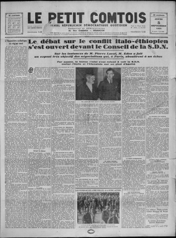 05/09/1935 - Le petit comtois [Texte imprimé] : journal républicain démocratique quotidien