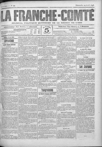 24/04/1898 - La Franche-Comté : journal politique de la région de l'Est
