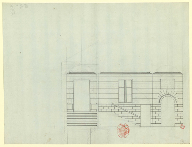 Façade et escalier. Elévation [Dessin] , 1750/1799