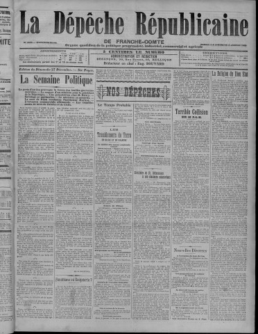 02/01/1909 - La Dépêche républicaine de Franche-Comté [Texte imprimé]